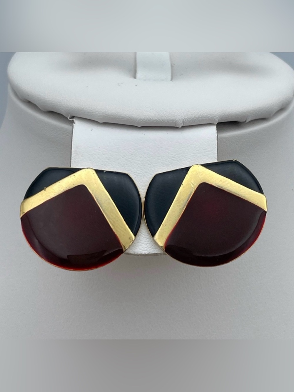 Vintage Style Black Burgundy Gold Geometric Post Earrings